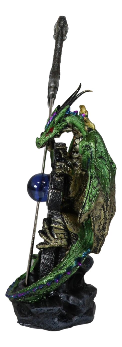 Ebros Gift Green Druid Dragon With Celtic High Cross & Gothic Sword Letter Opener Figurine
