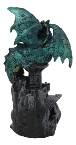 Ebros Gift Green Earth Dragon Perching On Castle Tower Top Statue With Rhinestone Crystal