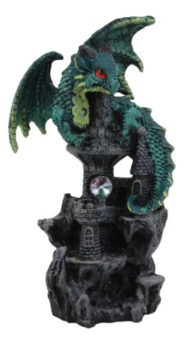 Ebros Gift Green Earth Dragon Perching On Castle Tower Top Statue With Rhinestone Crystal