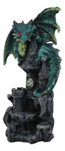 Ebros Gift Green Earth Dragon Perching On Castle Tower Top Statue With Rhinestone Crystal
