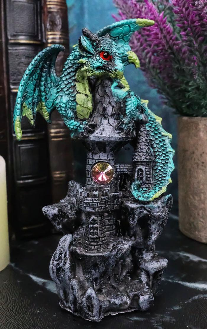 ebros gift Green Earth Dragon Perching On Castle Tower Top Statue With Rhinestone Crystal