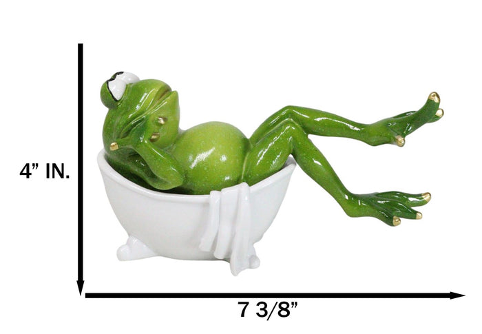 Ebros Gift Green Frog With Golden Nails Soaking In Bath Tub While Daydreaming Figurine
