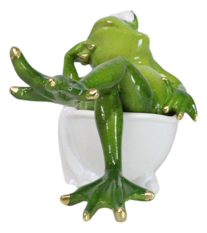 Ebros Gift Green Frog With Golden Nails Soaking In Bath Tub While Daydreaming Figurine