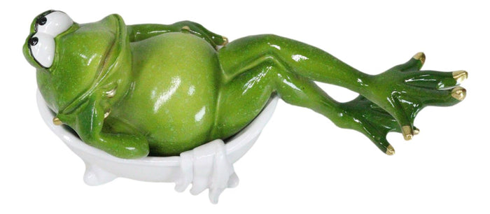 Ebros Gift Green Frog With Golden Nails Soaking In Bath Tub While Daydreaming Figurine