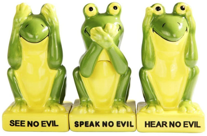 ebros gift Green Frogs Froggy See Hear Speak no Evil Salt Pepper Shakers & Toothpick Holder