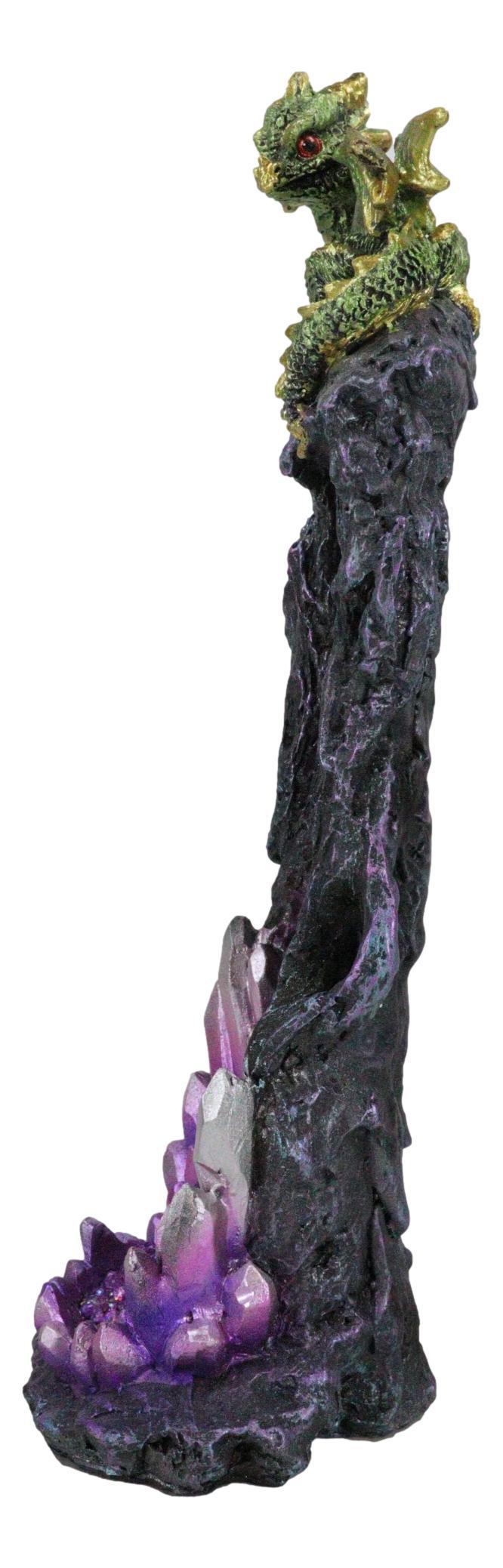 Ebros Gift Green Gaia Baby Dragon Guarding Faux Geode Crystal Rock Pillar Incense Burner