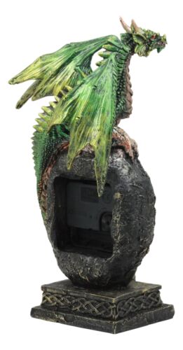 Ebros Gift Green Jade Crystal Quartz Dragon On Fossil Rock Desktop Clock Figurine 10"H