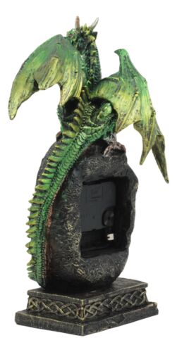 Ebros Gift Green Jade Crystal Quartz Dragon On Fossil Rock Desktop Clock Figurine 10"H