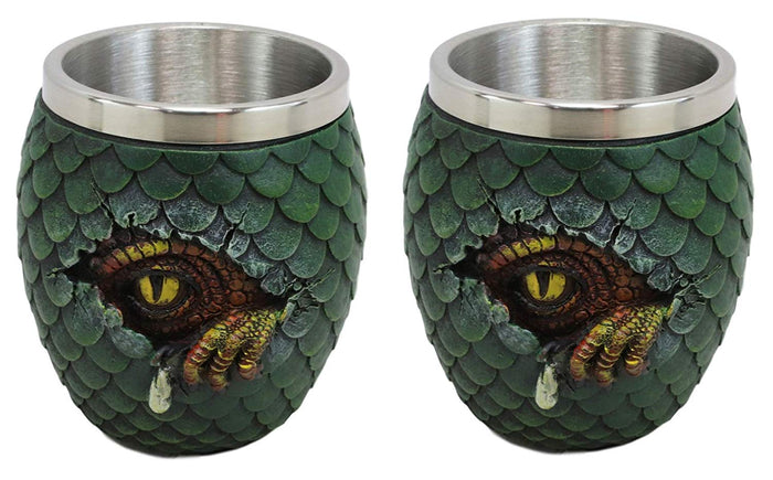 ebros gift Green Khaleesi's Dragon Scale Egg With Wyrmling Small Cups Shot Glass Set Of 2