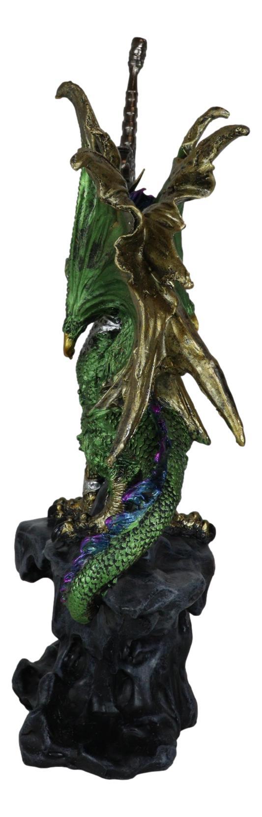 Ebros Gift Green Knight Armored Rune Dragon With Gothic Skull Sword Letter Opener Figurine