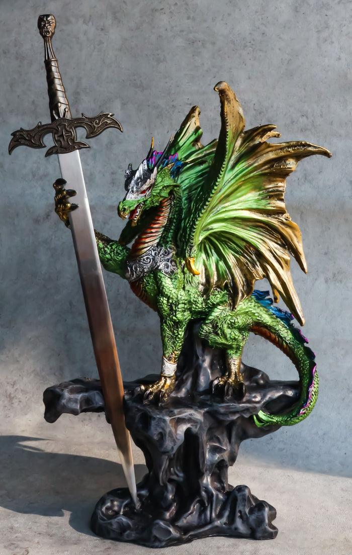 ebros gift Green Knight Armored Rune Dragon With Gothic Skull Sword Letter Opener Figurine