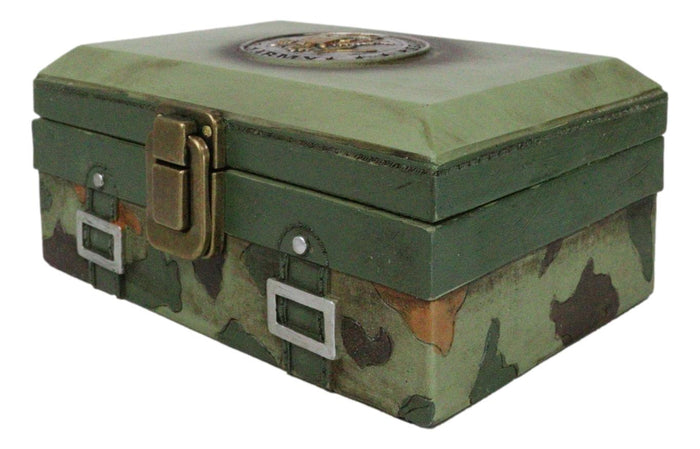 Ebros Gift Green Military US Army Emblem Officer Briefcase Camo Decorative Trinket Box