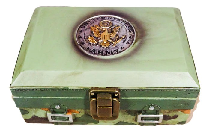 ebros gift Green Military US Army Emblem Officer Briefcase Camo Decorative Trinket Box