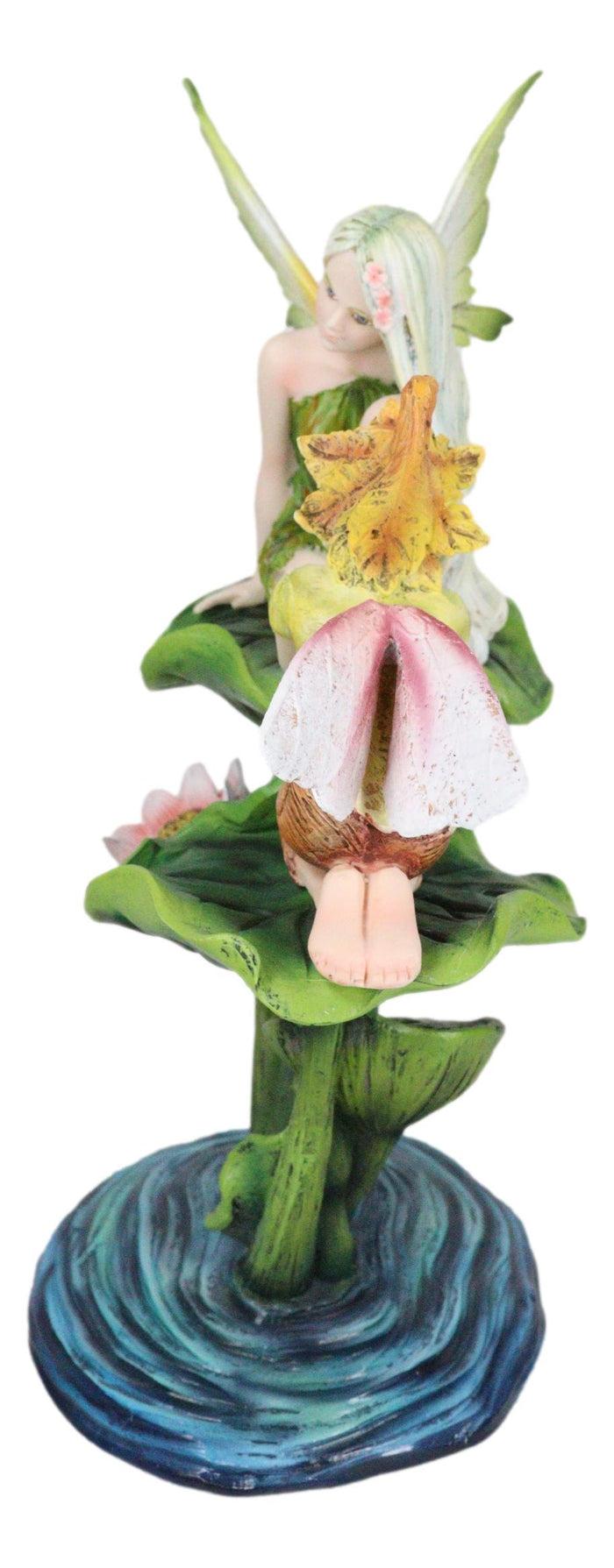 Ebros Gift Green Pixie Tribal Fairy Sharing Thoughts With Buddy Elf By Lily Pond Figurine