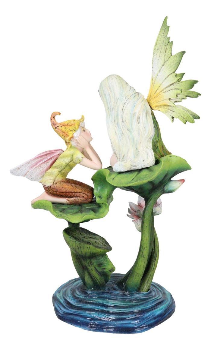 Ebros Gift Green Pixie Tribal Fairy Sharing Thoughts With Buddy Elf By Lily Pond Figurine