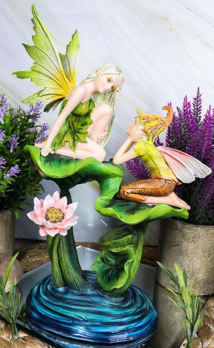 ebros gift Green Pixie Tribal Fairy Sharing Thoughts with Buddy Elf by Lily Pond Figurine
