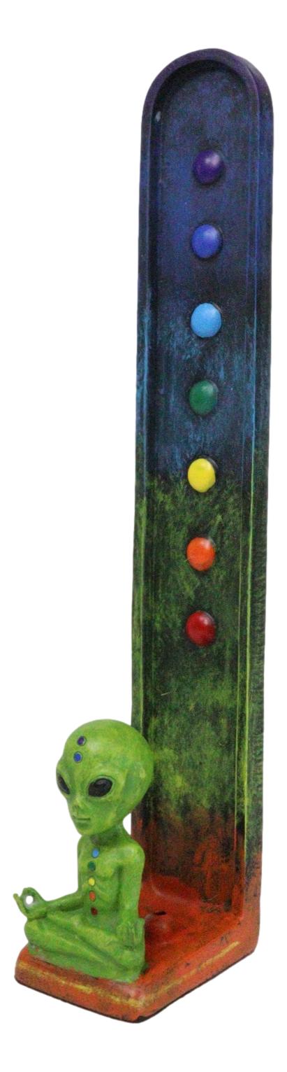 Ebros Gift Green Roswell Alien UFO With 7 Chakra Zone Colors Incense Stick Burner Figurine