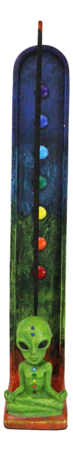 ebros gift Green Roswell Alien UFO With 7 Chakra Zone Colors Incense Stick Burner Figurine