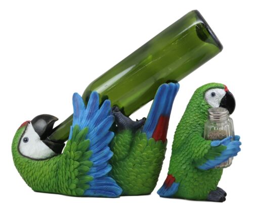 Ebros Gift Green Scarlet Macaw Parrot Wine Bottle And Salt Pepper Shakers Holder Statue Set