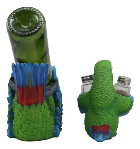 Ebros Gift Green Scarlet Macaw Parrot Wine Bottle And Salt Pepper Shakers Holder Statue Set