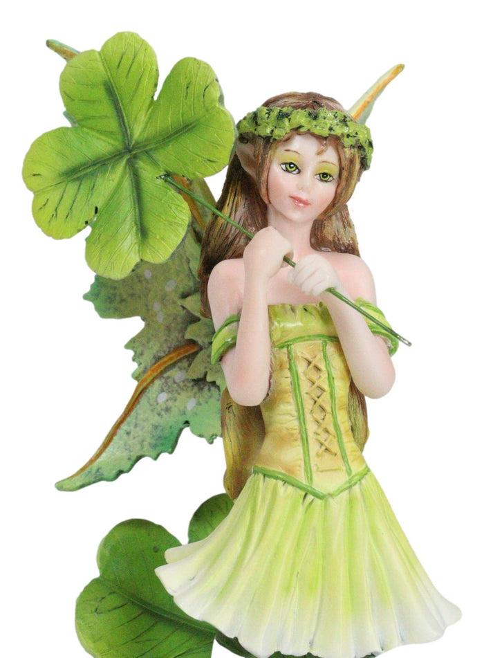 Ebros Gift Green Shamrock Lucky Clovers Spring Garden Fairy With Striped Leggings Figurine