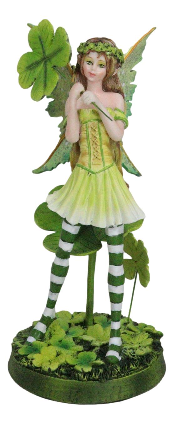 Ebros Gift Green Shamrock Lucky Clovers Spring Garden Fairy With Striped Leggings Figurine