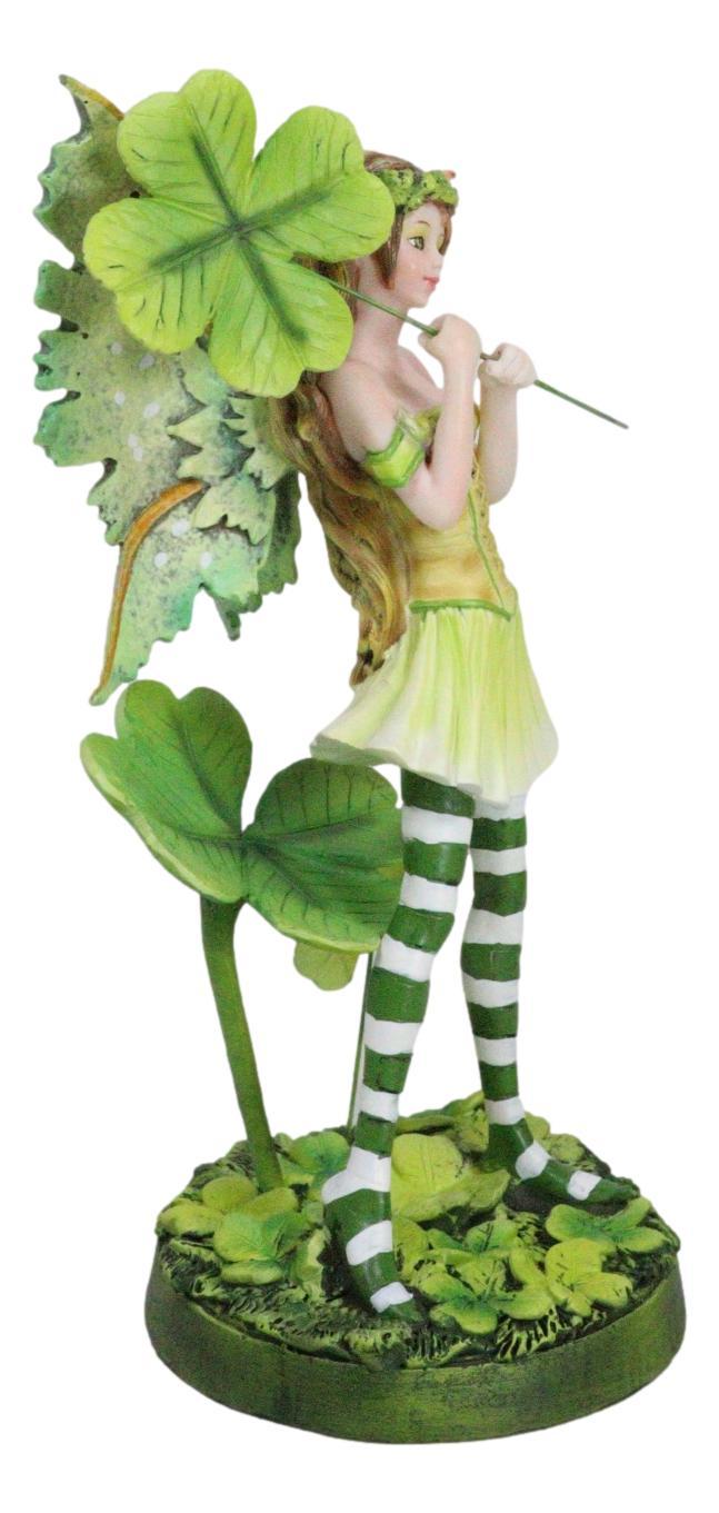 Ebros Gift Green Shamrock Lucky Clovers Spring Garden Fairy With Striped Leggings Figurine