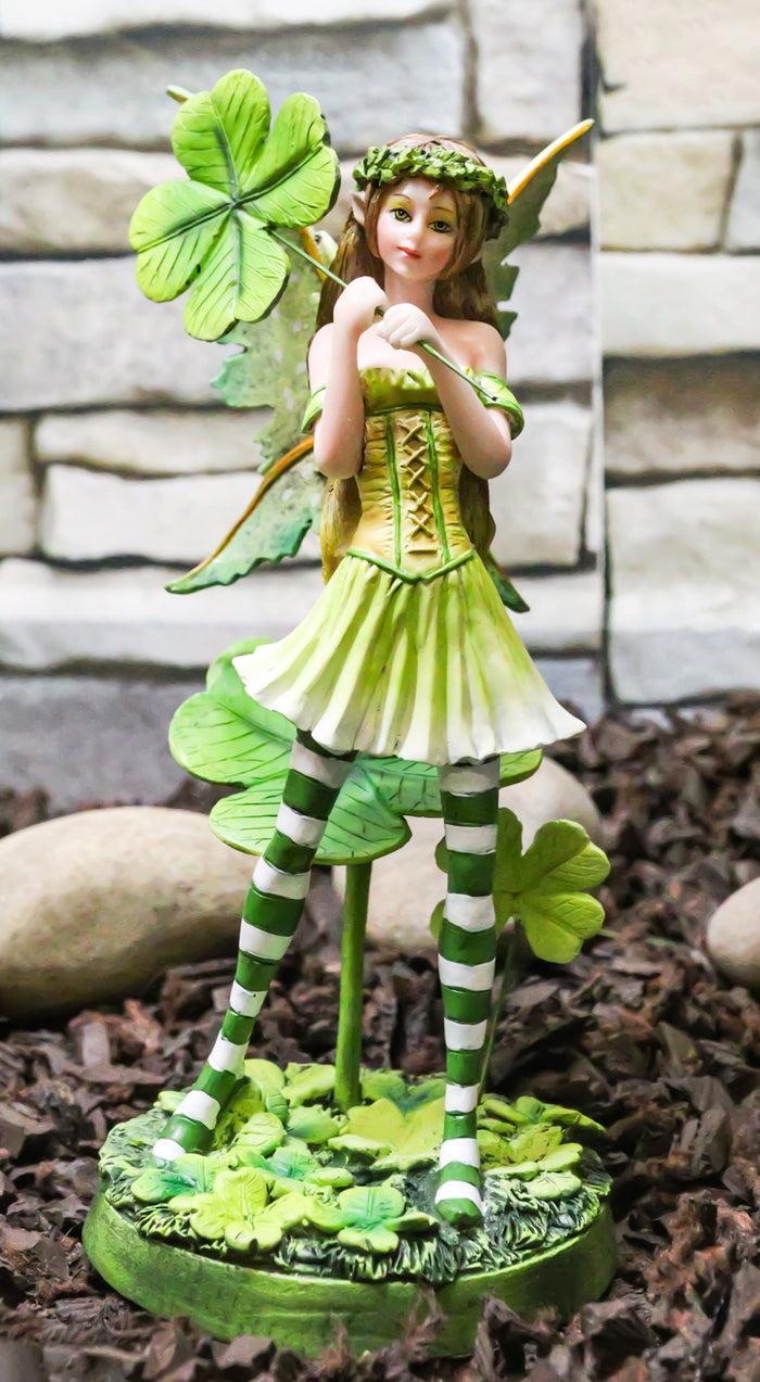 ebros gift Green Shamrock Lucky Clovers Spring Garden Fairy With Striped Leggings Figurine