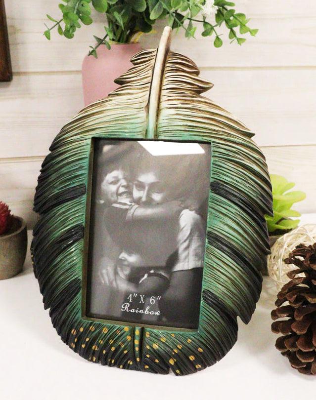 ebros gift Green Southwestern Native Indian Butterfly Spotted Feather Picture Frame 4"X6"