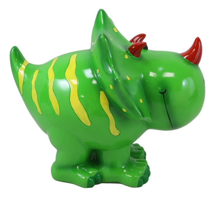 Ebros Gift Green Triceratops Whimsical Dinosaur Kids Boys Girls Piggy Coin Bank Figurine