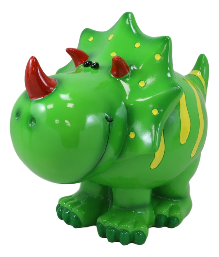 Ebros Gift Green Triceratops Whimsical Dinosaur Kids Boys Girls Piggy Coin Bank Figurine