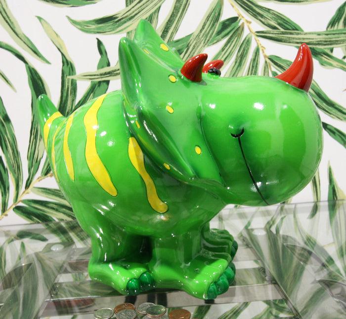 ebros gift Green Triceratops Whimsical Dinosaur Kids Boys Girls Piggy Coin Bank Figurine
