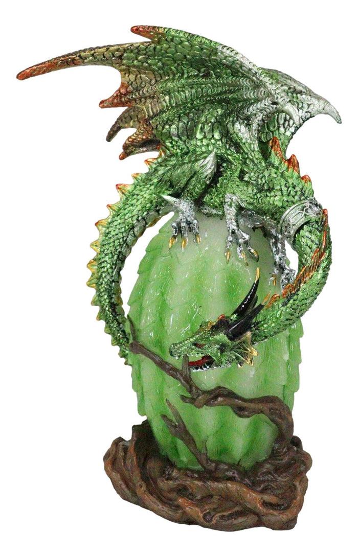 Ebros Gift Greenman Vines Armored Dragon Guarding Color LED Lantern Acrylic Egg Figurine