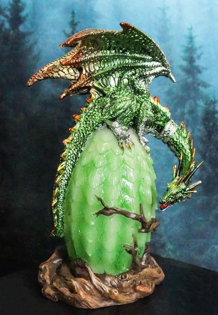ebros gift Greenman Vines Armored Dragon Guarding Color LED Lantern Acrylic Egg Figurine