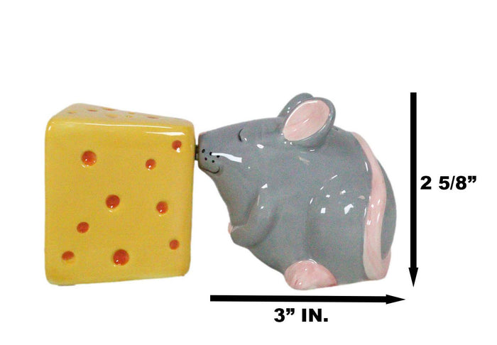 Ebros Gift Grey Rat Mouse And Cheddar Cheese Block Ceramic Salt And Pepper Shakers Set