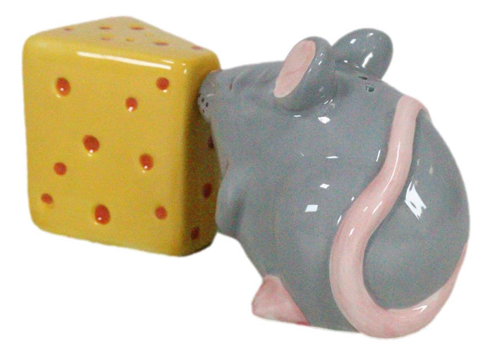 Ebros Gift Grey Rat Mouse And Cheddar Cheese Block Ceramic Salt And Pepper Shakers Set