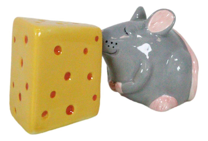 Ebros Gift Grey Rat Mouse And Cheddar Cheese Block Ceramic Salt And Pepper Shakers Set