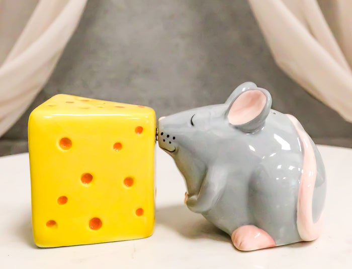 ebros gift Grey Rat Mouse And Cheddar Cheese Block Ceramic Salt And Pepper Shakers Set