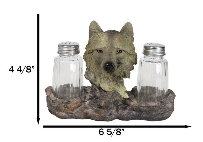 Ebros Gift Grey Wolf Head By Woodlands Forest Glass Salt & Pepper Shakers Holder Figurine