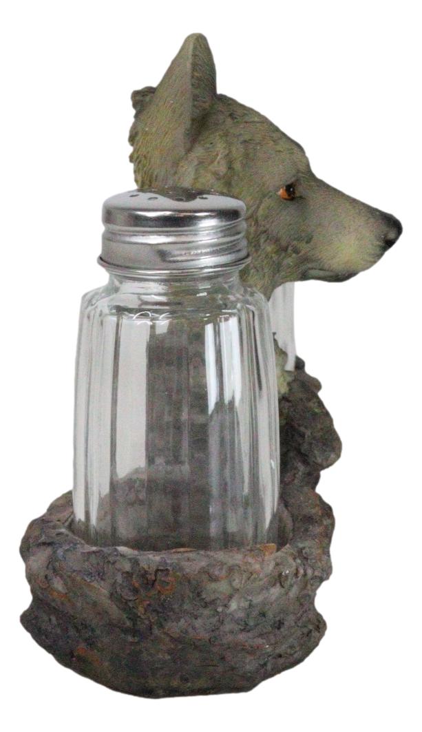 Ebros Gift Grey Wolf Head By Woodlands Forest Glass Salt & Pepper Shakers Holder Figurine