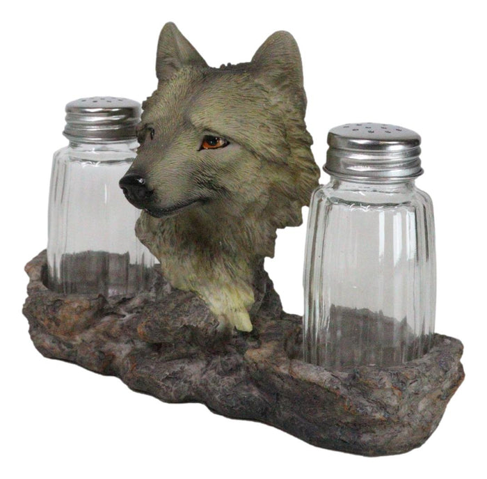 Ebros Gift Grey Wolf Head By Woodlands Forest Glass Salt & Pepper Shakers Holder Figurine