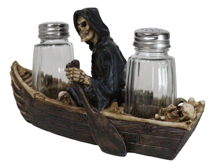 Ebros Gift Grim Reaper Charon Skeleton Rowing Boat In River Styx Salt Pepper Shakers Holder