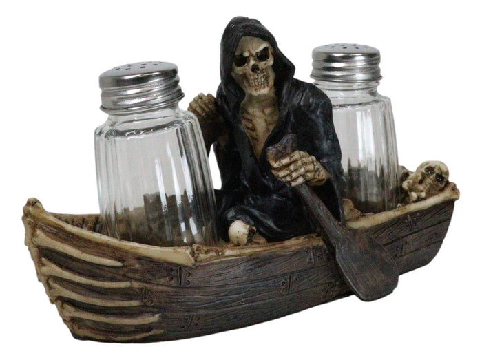 Ebros Gift Grim Reaper Charon Skeleton Rowing Boat In River Styx Salt Pepper Shakers Holder