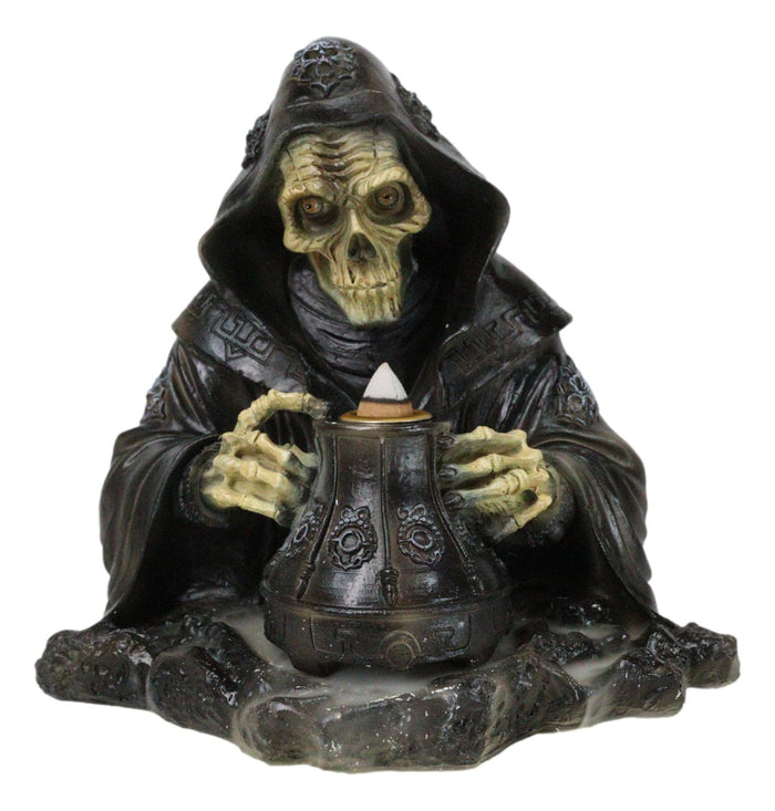 ebros gift Grim Reaper Skeleton Wizard Chanting Spells Backflow Incense Cone Burner Statue