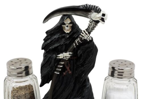 Ebros Gift Grim Reaper Standing On Skull Graveyard Salt & Pepper Shakers Holder Set