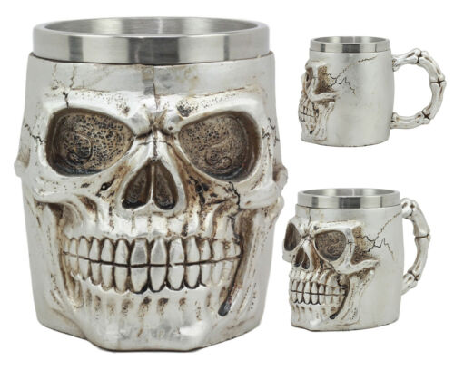 Ebros Gift Grinning Silver Alien Skull Mug 14oz Extra Terrestrial UFO Tankard Beer Stein