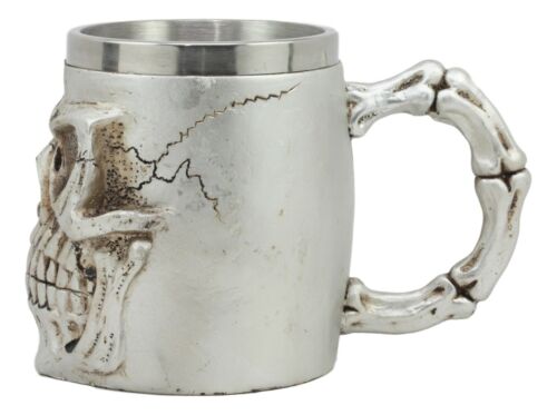 Ebros Gift Grinning Silver Alien Skull Mug 14oz Extra Terrestrial UFO Tankard Beer Stein