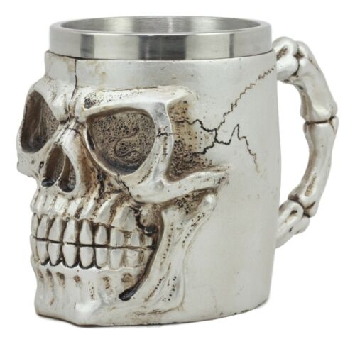Ebros Gift Grinning Silver Alien Skull Mug 14oz Extra Terrestrial UFO Tankard Beer Stein