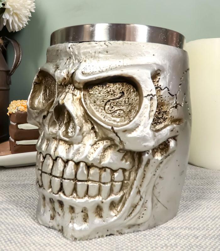 ebros gift Grinning Silver Alien Skull Mug 14oz Extra Terrestrial UFO Tankard Beer Stein