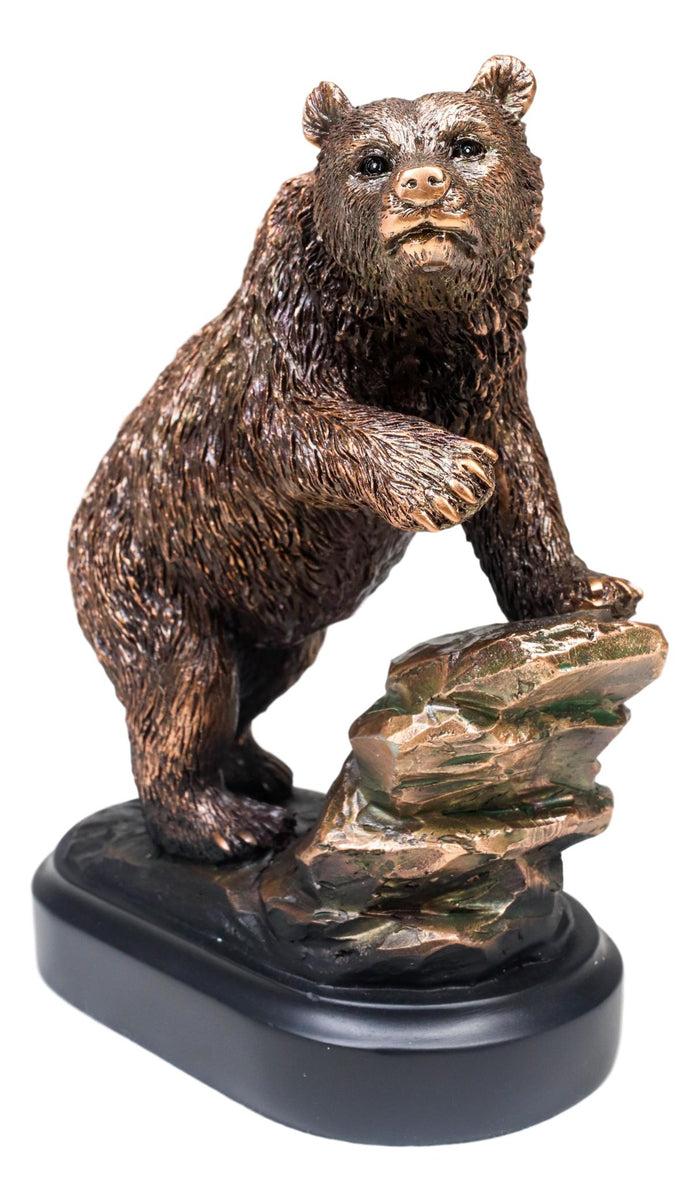 Ebros Gift Grizzly Bear Climbing On River Rock Statue 6.25"Tall Bronze Electroplated Resin